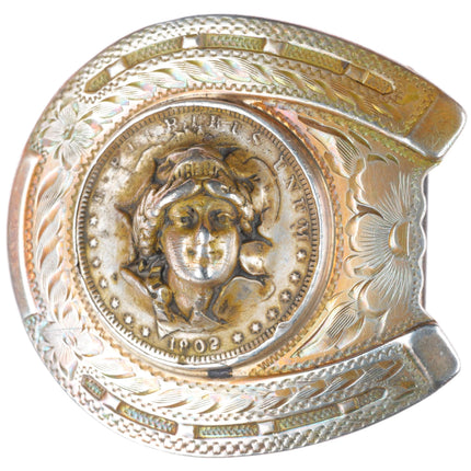 1.5" Vintage Diablo Lady Liberty Morgan Dollar 3-D sterling silver belt buckle