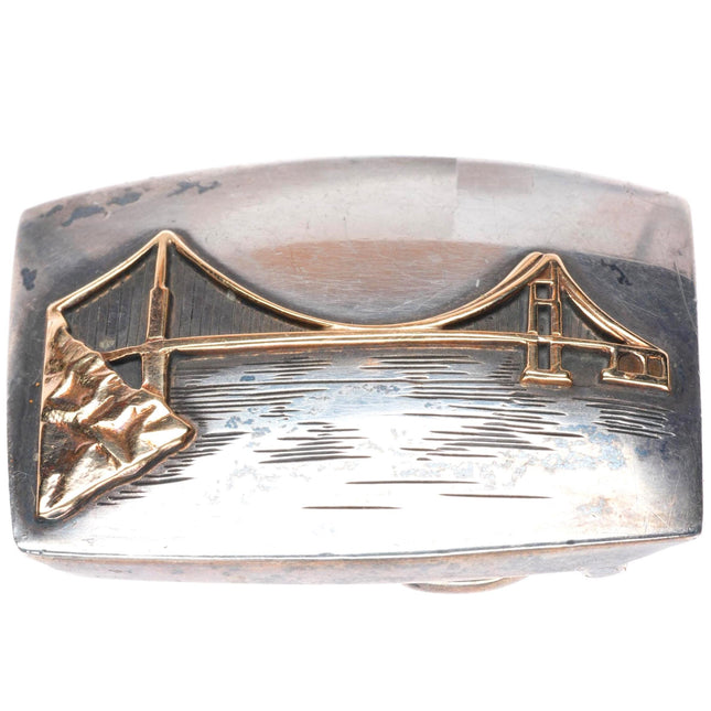 1" 14k gold on sterling silver Golden Gate Bridge San Francisco belt buckle