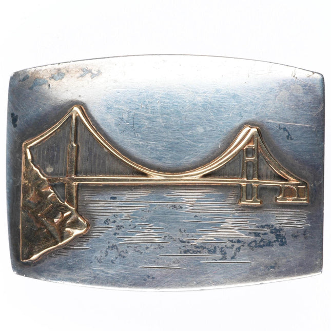 1" 14k gold on sterling silver Golden Gate Bridge San Francisco belt buckle