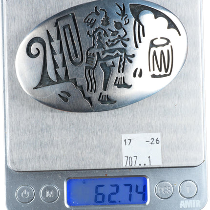 1.5" Mitchell Sockyma Hopi Overlay dancer Kachina belt buckle sterling silver