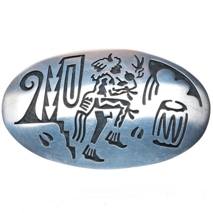 1.5" Mitchell Sockyma Hopi Overlay dancer Kachina belt buckle sterling silver