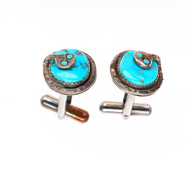 Vintage Effie Calavaza Zuni sterling silver turquoise snake cufflinks