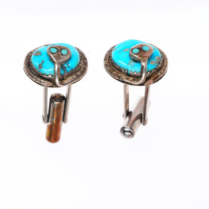 Vintage Effie Calavaza Zuni sterling silver turquoise snake cufflinks