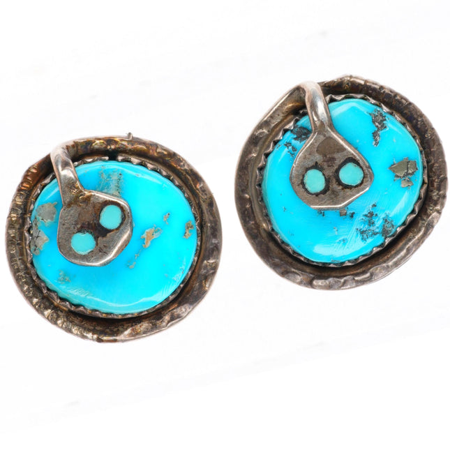 Vintage Effie Calavaza Zuni sterling silver turquoise snake cufflinks