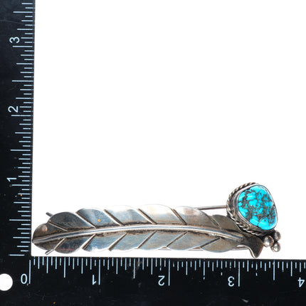 Vintage Navajo sterling silver feather form hair barrette/clip with turquoise