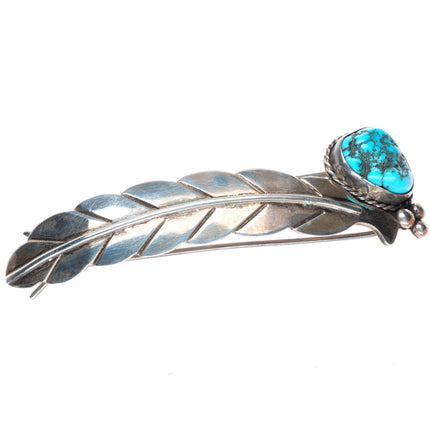 Vintage Navajo sterling silver feather form hair barrette/clip with turquoise