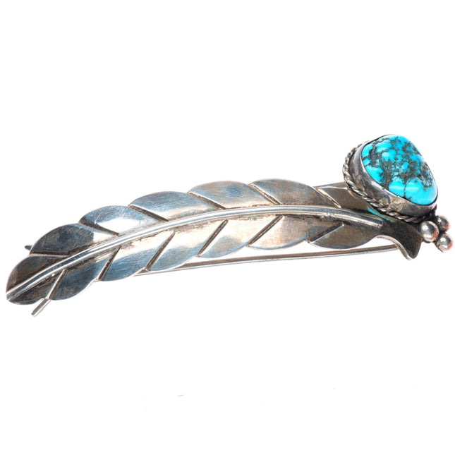 Vintage Navajo sterling silver feather form hair barrette/clip with turquoise