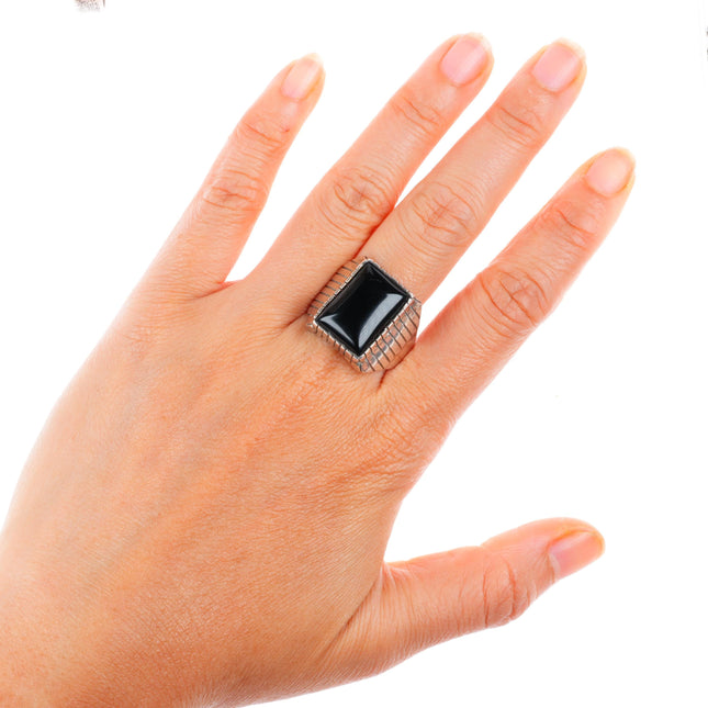 sz12 Ray Jack Navajo sterling silver onyx size 12 men's ring