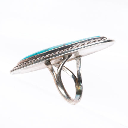 sz8 vintage Navajo sterling silver rope bezel ring with nice turquoise