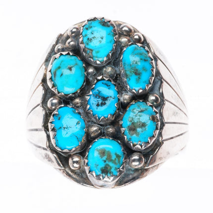 sz11 vintage Navajo sterling silver turquoise cluster size 11 men's ring