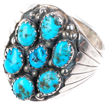 sz11 vintage Navajo sterling silver turquoise cluster size 11 men's ring