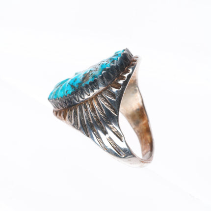sz10 vintage K Zuni sterling silver carved high grade turquoise size 10 ring