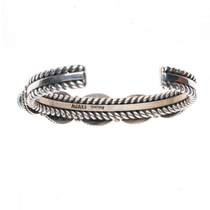 6.2" Albert Jake Navajo sterling silver Sonoran Gold turquoise row cuff bracelet