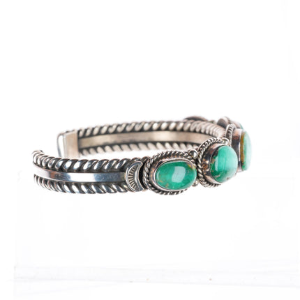 6.2" Albert Jake Navajo sterling silver Sonoran Gold turquoise row cuff bracelet