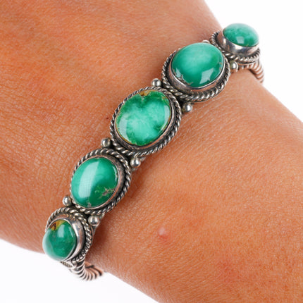 6.2" Albert Jake Navajo sterling silver Sonoran Gold turquoise row cuff bracelet