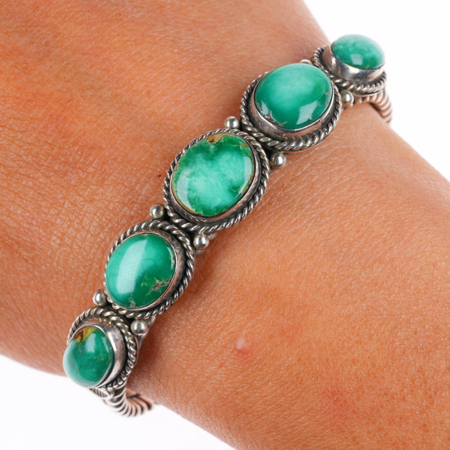 6.2" Albert Jake Navajo sterling silver Sonoran Gold turquoise row cuff bracelet