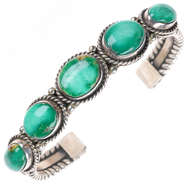 6.2" Albert Jake Navajo sterling silver Sonoran Gold turquoise row cuff bracelet