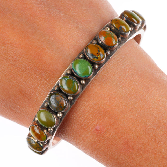 6.7" Dean Brown Navajo sturdy sterling silver green turquoise row cuff bracelet