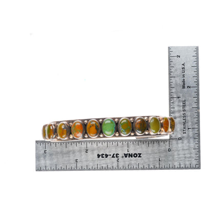 6.7" Dean Brown Navajo sturdy sterling silver green turquoise row cuff bracelet