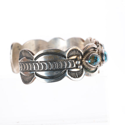 6.7" vintage Navajo high grade spiderweb turquoise sterling silver cuff bracelet