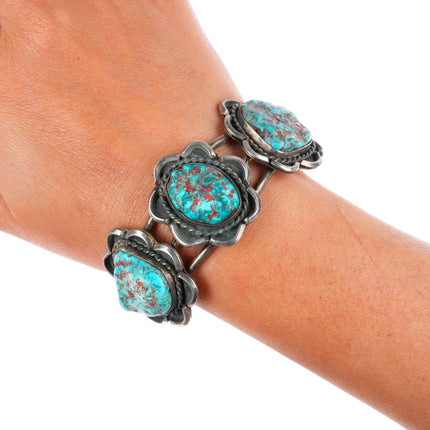 6.4" Vintage Navajo red spiderweb turquoise sterling silver cuff bracelet