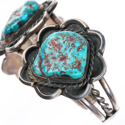 6.4" Vintage Navajo red spiderweb turquoise sterling silver cuff bracelet