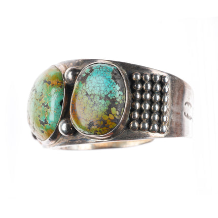 7.6" Heavy vintage southwestern sterling silver green turquoise cuff bracelet