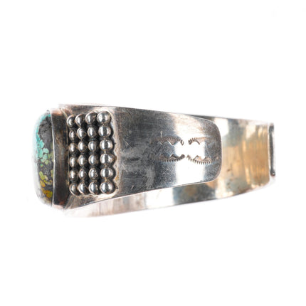 7.6" Heavy vintage southwestern sterling silver green turquoise cuff bracelet
