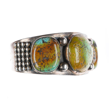 7.6" Heavy vintage southwestern sterling silver green turquoise cuff bracelet