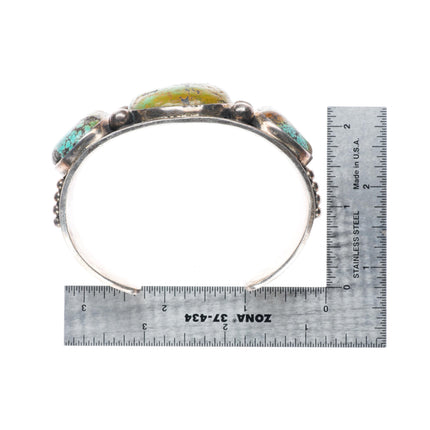 7.6" Heavy vintage southwestern sterling silver green turquoise cuff bracelet