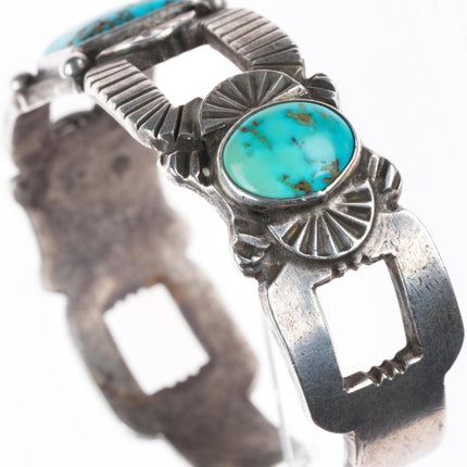 6.5" 30's-40's vintage Navajo sterling silver chiseled cuff bracelet w/turquoise
