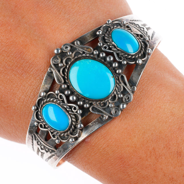 6.25" 1940's-50's Navajo sterling silver turquoise Fred Harvey era cuff bracelet