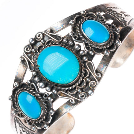 6.25" 1940's-50's Navajo sterling silver turquoise Fred Harvey era cuff bracelet