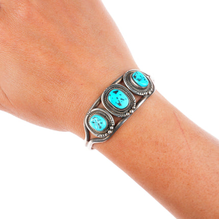 5.8" Vintage Navajo Arts and Craft Guild sterling silver turquoise cuff bracelet