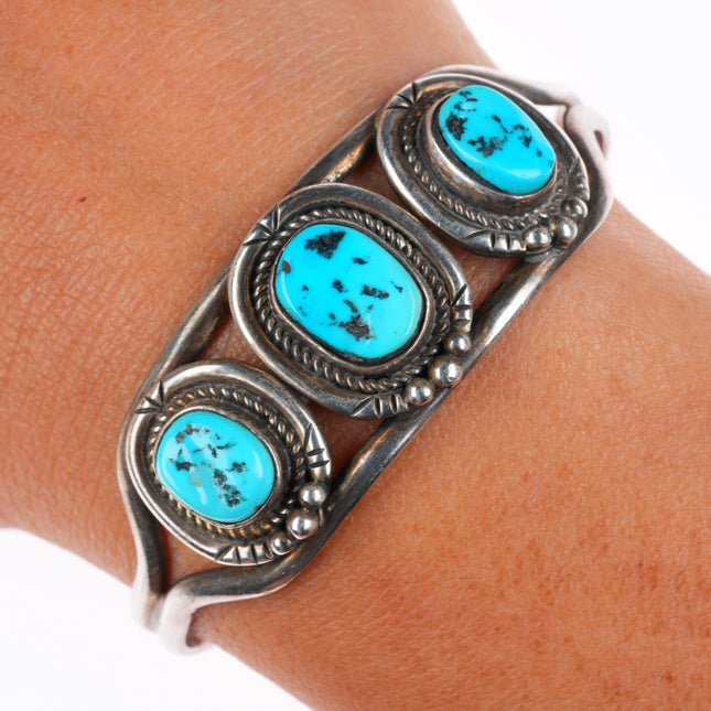 5.8" Vintage Navajo Arts and Craft Guild sterling silver turquoise cuff bracelet
