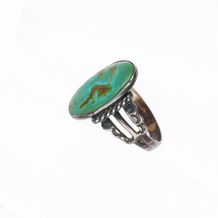 sz7 c1940 vintage Navajo sterling silver greasy green Cerrillos turquoise ring