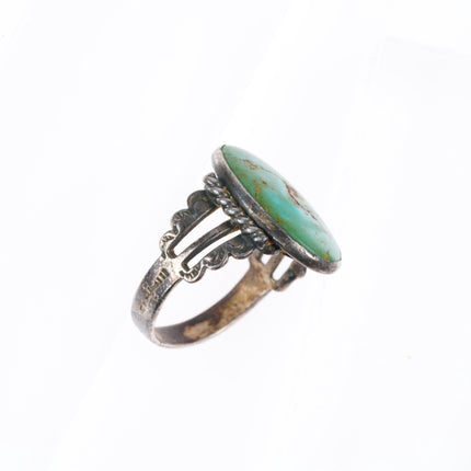 sz7 c1940 vintage Navajo sterling silver greasy green Cerrillos turquoise ring