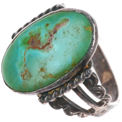 sz7 c1940 vintage Navajo sterling silver greasy green Cerrillos turquoise ring
