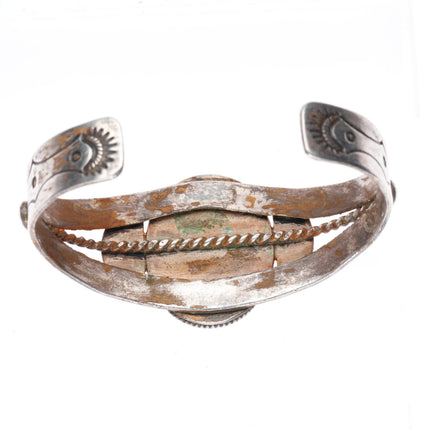 6.4" 1940's Vintage Navajo sterling silver petrified wood cuff bracelet