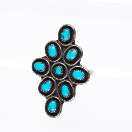 sz6 vintage Zuni sterling silver 9 stone shadowbox turquoise ring