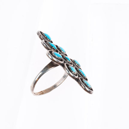 sz6 vintage Zuni sterling silver 9 stone shadowbox turquoise ring