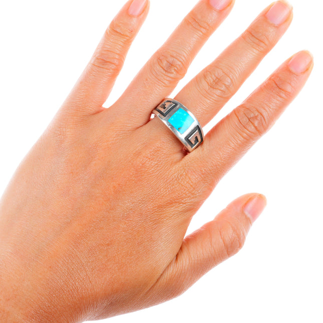 sz11.5 vintage Navajo sterling silver flush inlay turquoise size 11.5 ring