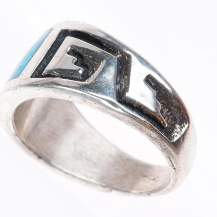sz11.5 vintage Navajo sterling silver flush inlay turquoise size 11.5 ring