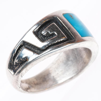 sz11.5 vintage Navajo sterling silver flush inlay turquoise size 11.5 ring
