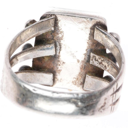 sz 6.5 Antique Navajo ingot silver ring with nice green turquoise