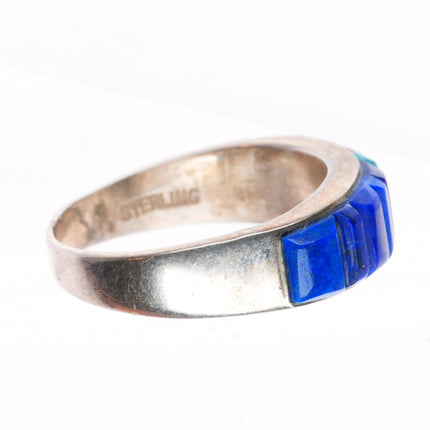 sz8 Veronica Benally Navajo sterling silver Lapis-turquoise-coral corn row ring