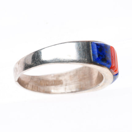 sz8.5 Veronica Benally Navajo sterling silver Lapis-turquoise-coral inlay ring