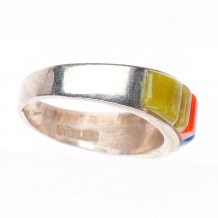 sz7 Veronica Benally Navajo sterling silver Serpentine, Denim Lapis, coral ring