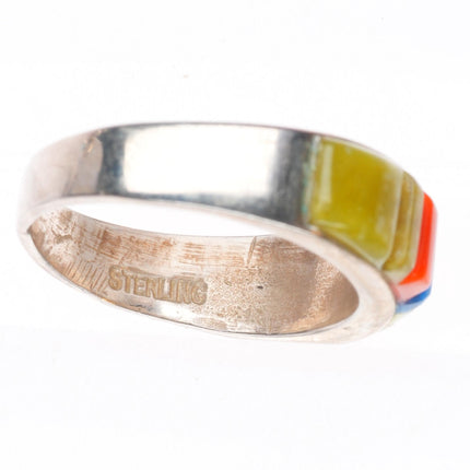 sz7 Veronica Benally Navajo sterling silver Serpentine, Denim Lapis, coral ring