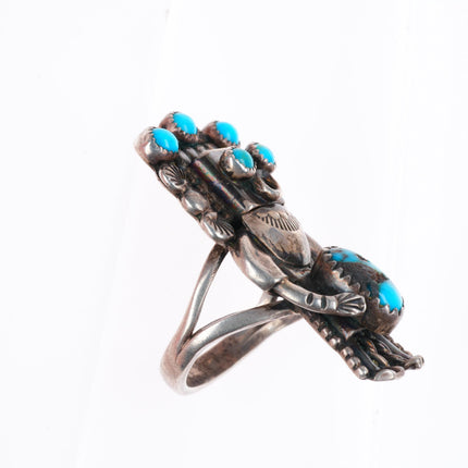 sz6 Jerry Roan Navajo sterling silver Kachina ring with nice turquoise